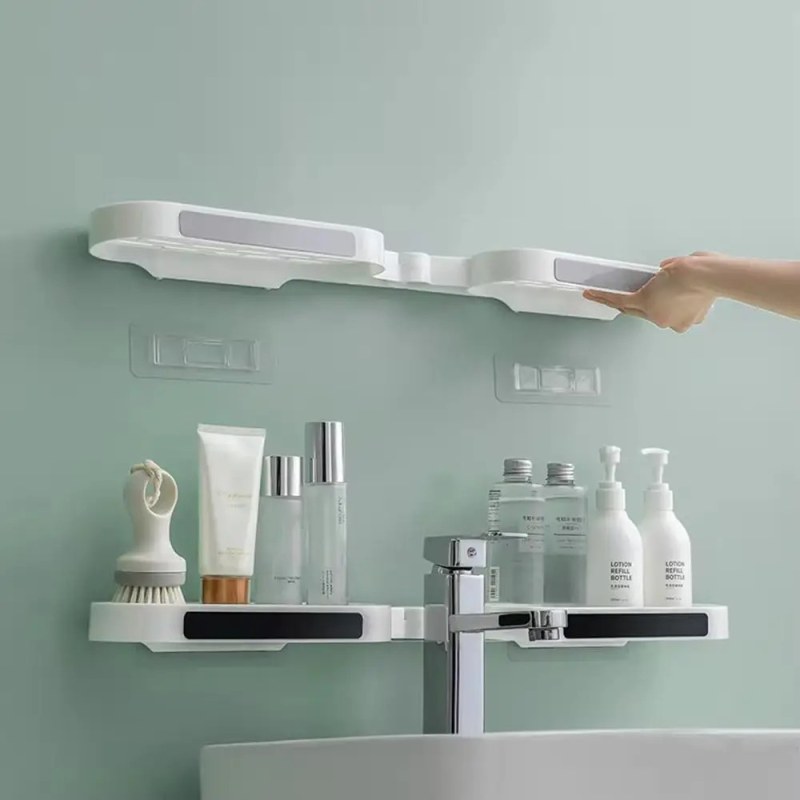180 Degree Corner Rotating Wall-mounted Bathroom Organizer Storage Rack-000792