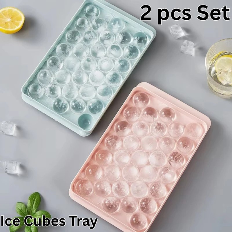 2pcs Round Ice Cubes Tray with Lid for Freezer-000165