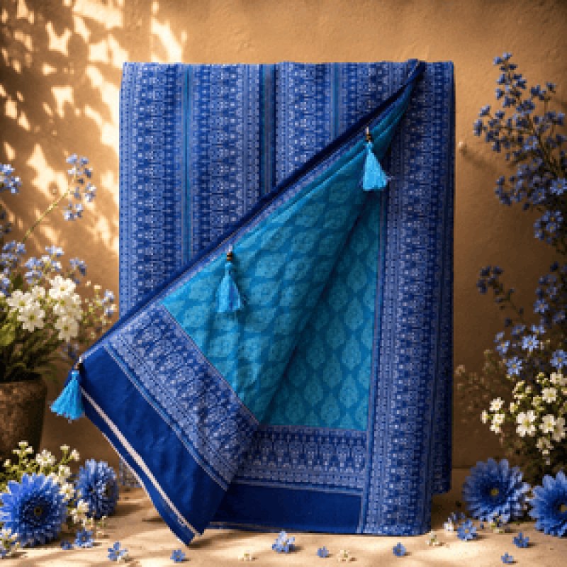Deep Blue & Elegant Premium Half Silk Cotton Saree