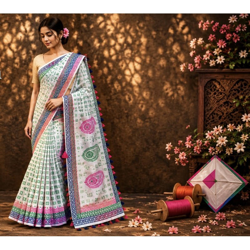 Premium Soft Cotton Block Print Saree