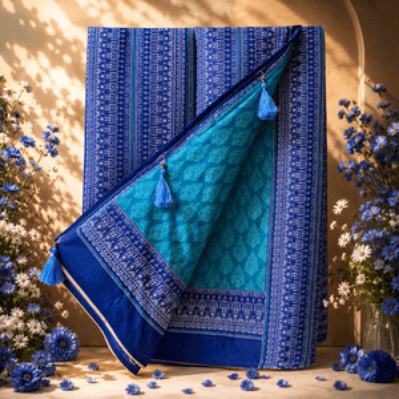 Deep Blue & Elegant Premium Half Silk Cotton Saree