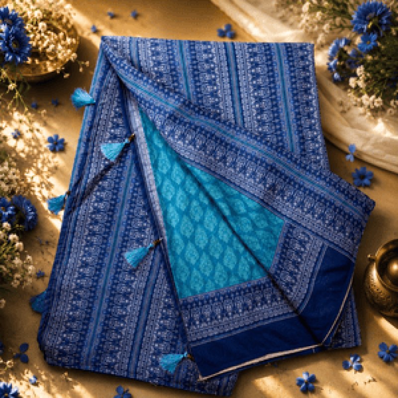 Deep Blue & Elegant Premium Half Silk Cotton Saree