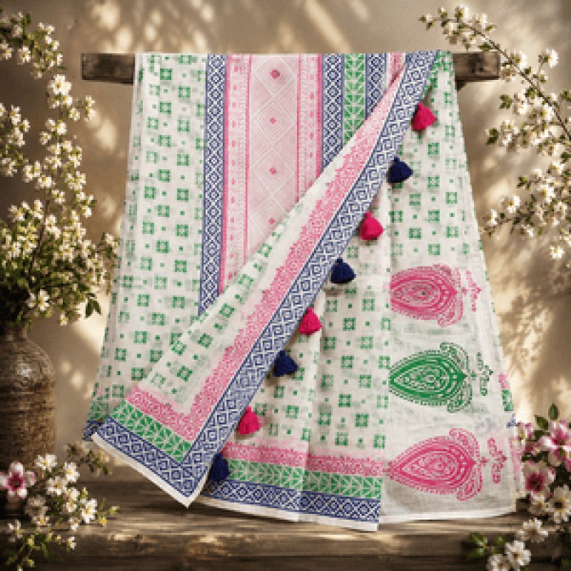 Premium Soft Cotton Block Print Saree