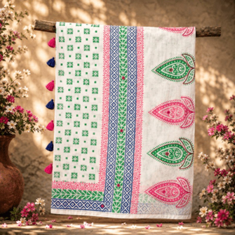 Premium Soft Cotton Block Print Saree