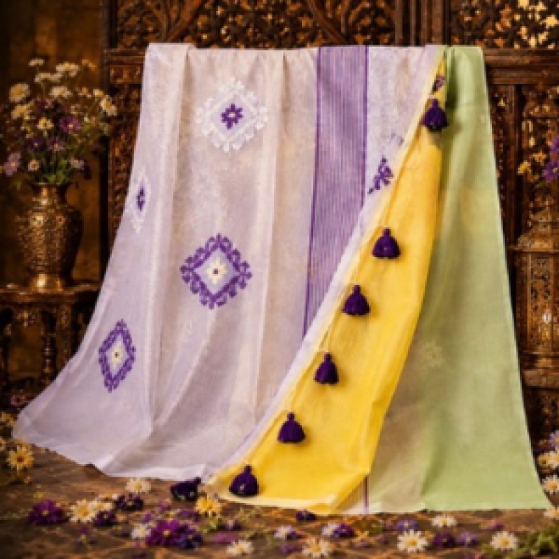 Aarong Style Tangail Hand-Work Half Silk Saree