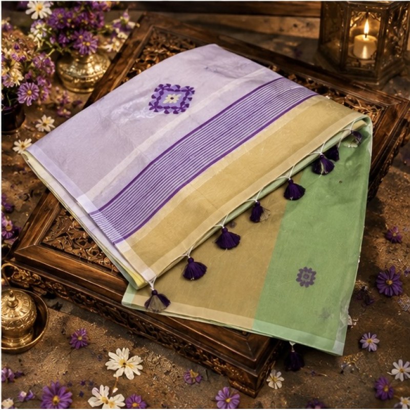 Aarong Style Tangail Hand-Work Half Silk Saree